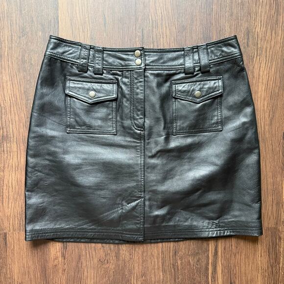 INC International Concepts Black Leather Mini Skirt Women’s 14 - Picture 3 of 5
